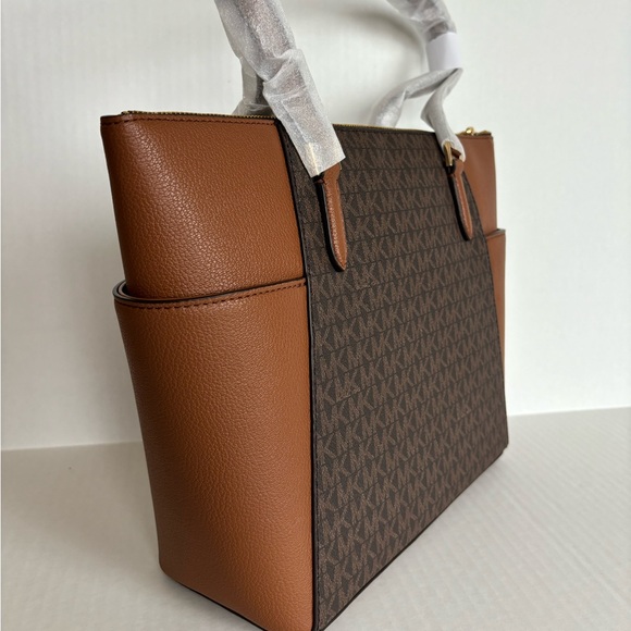 NWT Michael Kors Charlotte Top Zip Tote MK Signature Shoulder Bag Brown - Picture 14 of 15
